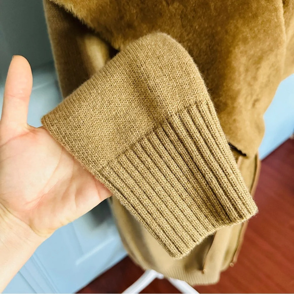 NEW Lafayette 148 NY Cammello Genuine Shearling Panel Wool and Cashmere Cardigan - Picture 8 of 13